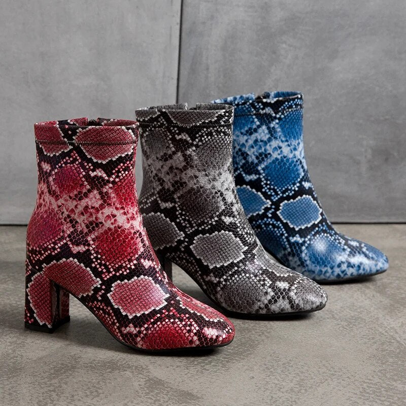 Kayeli Snake Print Ankle Boots