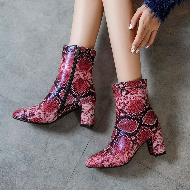 Kayeli Snake Print Ankle Boots