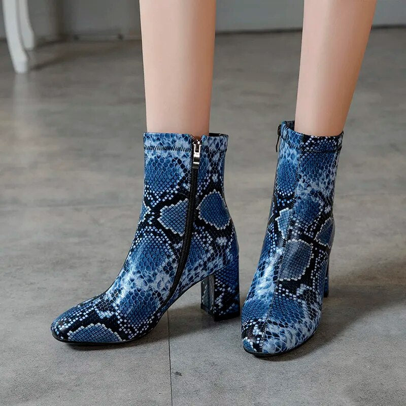 Kayeli Snake Print Ankle Boots