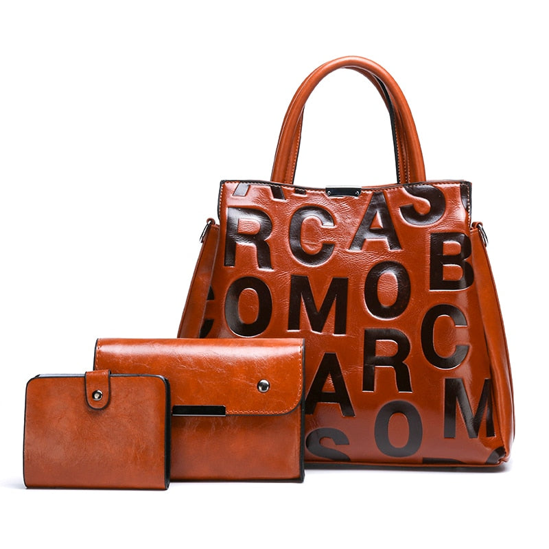 Kayla Letter Embossed Trapeze Bag - 4 Colors