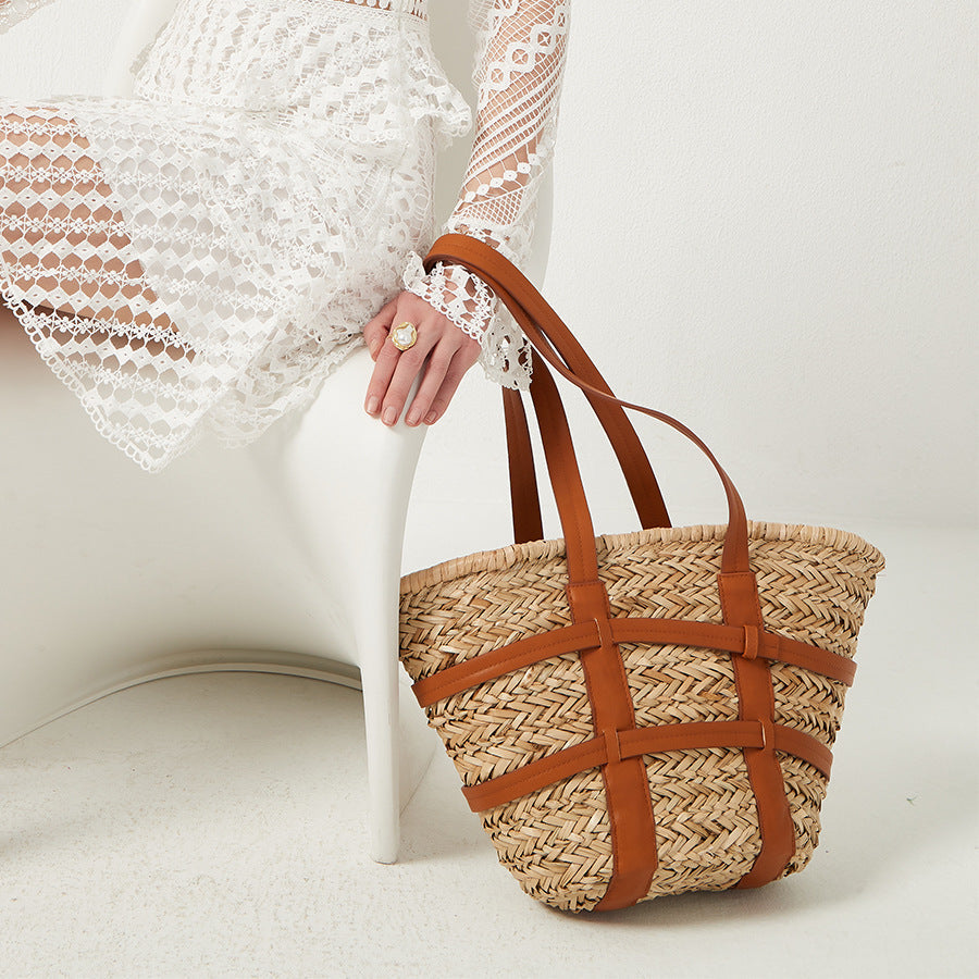 Kensie Straw Basket Shopper
