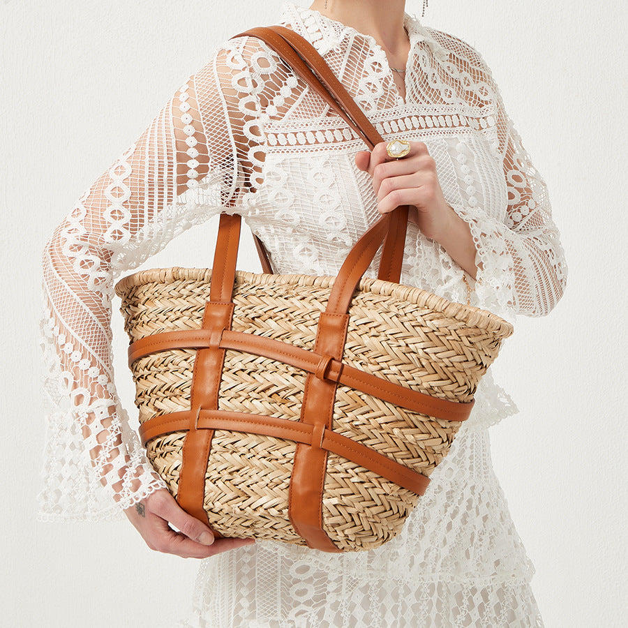 Kensie Straw Basket Shopper