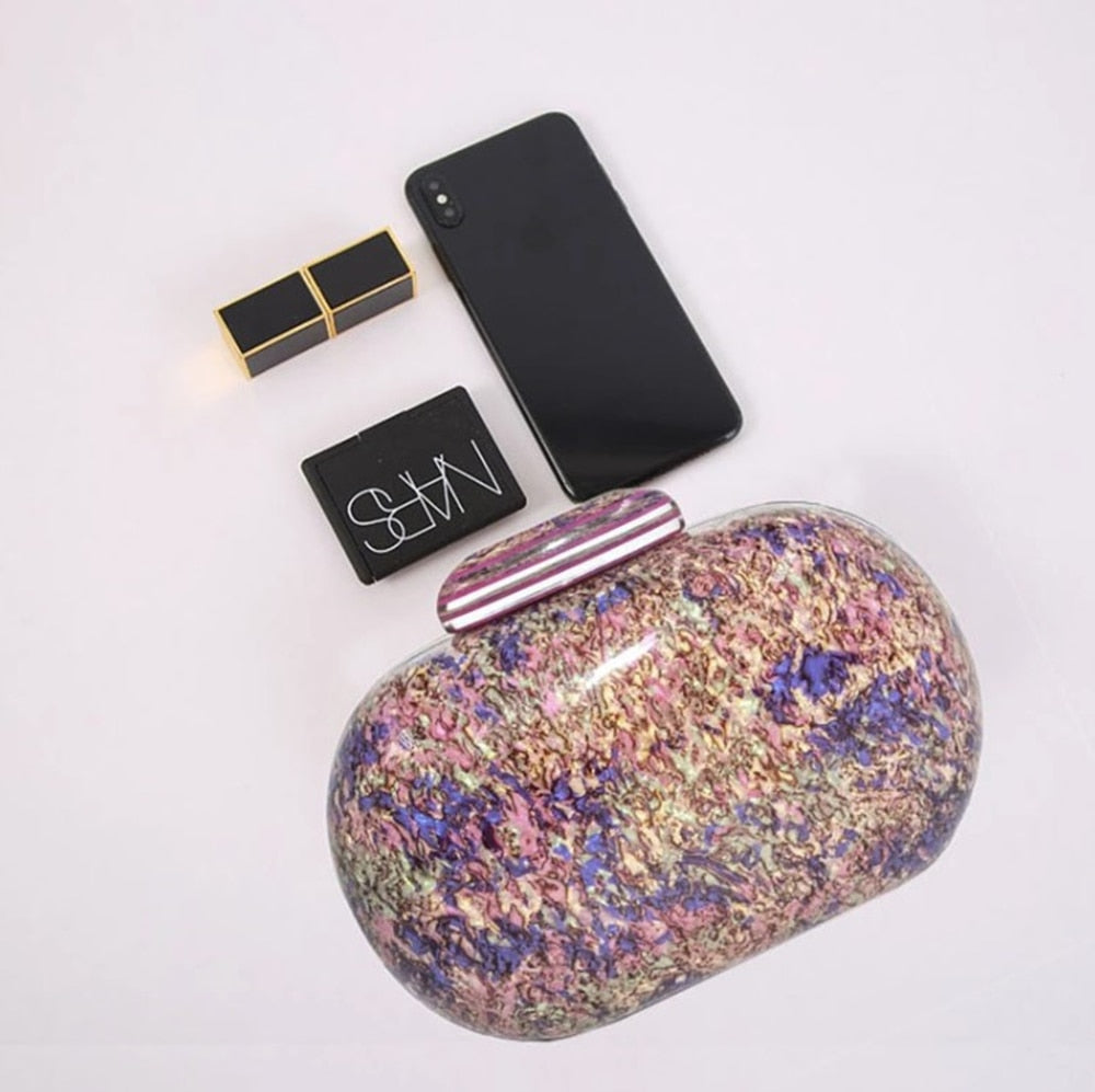 Kiju Purple Gemstone Resin Evening Clutch Bag