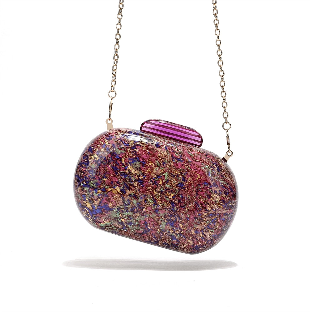Kiju Purple Gemstone Resin Evening Clutch Bag