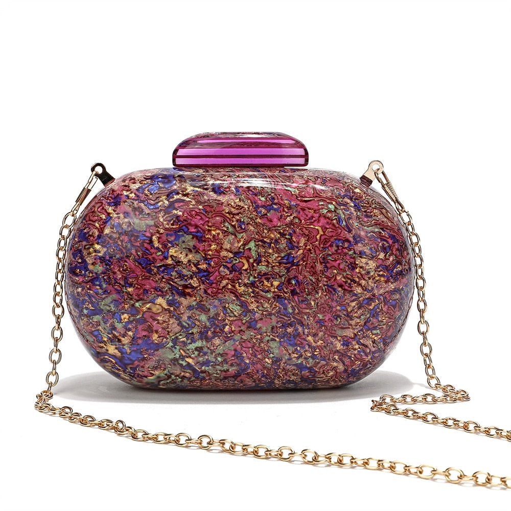 Kiju Purple Gemstone Resin Evening Clutch Bag