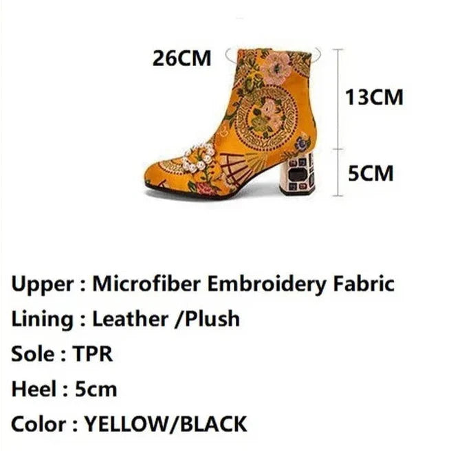 Kioni Silk Embroidery Bejeweled Ankle Boots