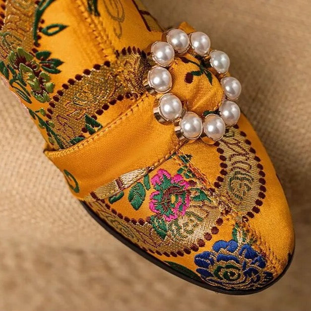 Kioni Silk Embroidery Bejeweled Ankle Boots