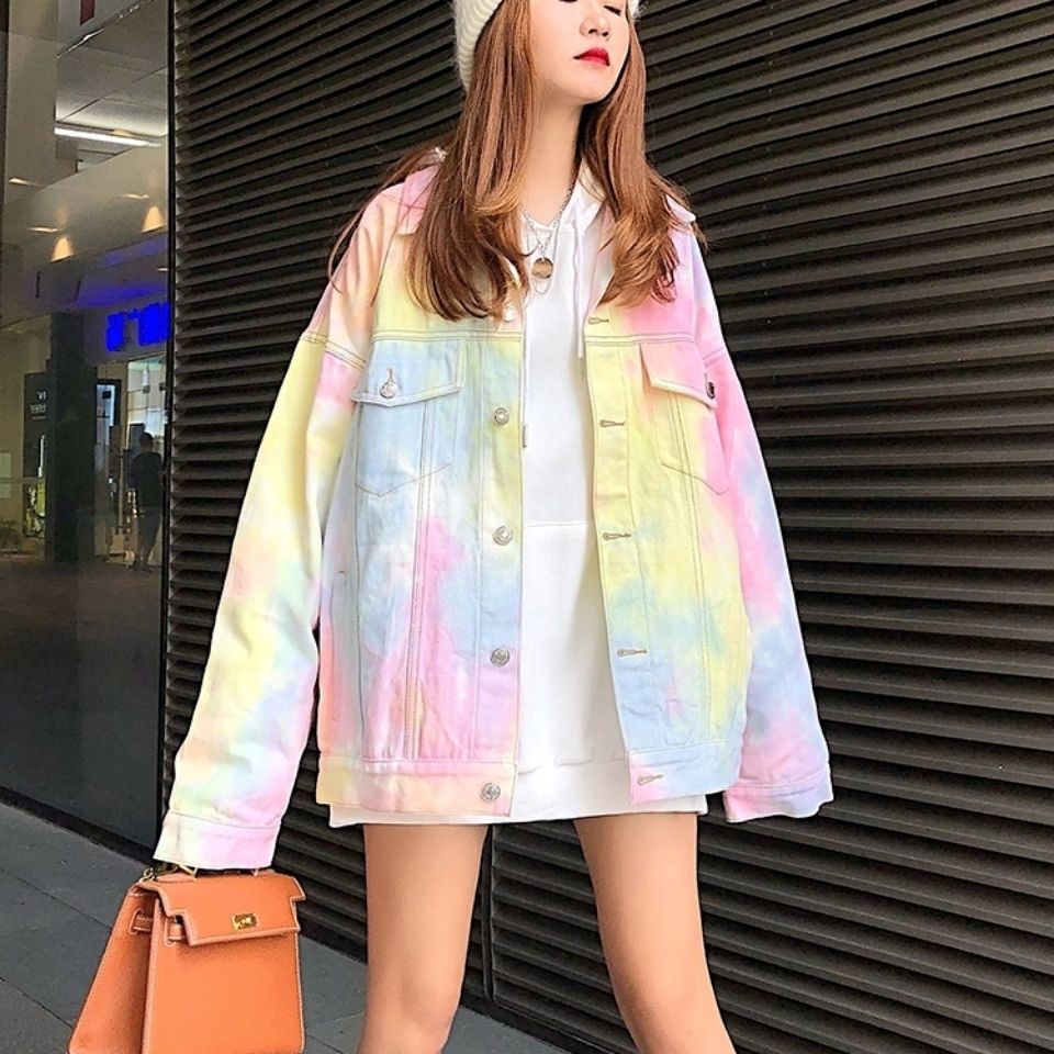 Klaudia Candy Color Tie-Dye Denim Jacket