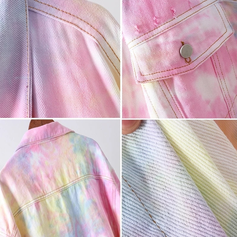 Klaudia Candy Color Tie-Dye Denim Jacket