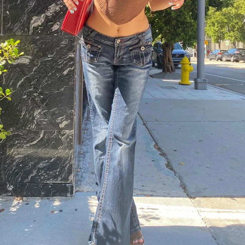 Y2K Grunge Vintage Low Waisted Skinny Flare Pants