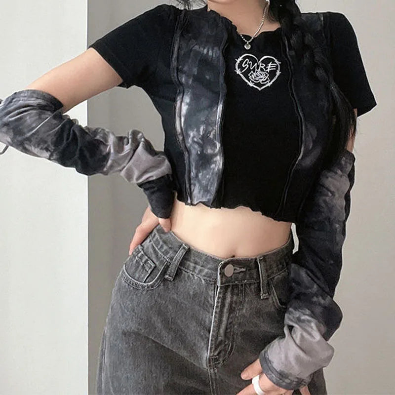 Vintage Chic Tie Dye Print Y2K Crop Top