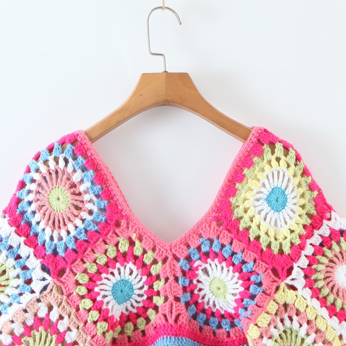 Krizia Bohemian Multicolor Crochet Crop Top