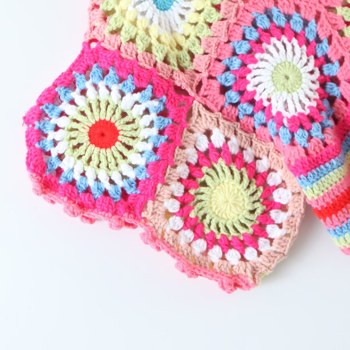 Krizia Bohemian Multicolor Crochet Crop Top