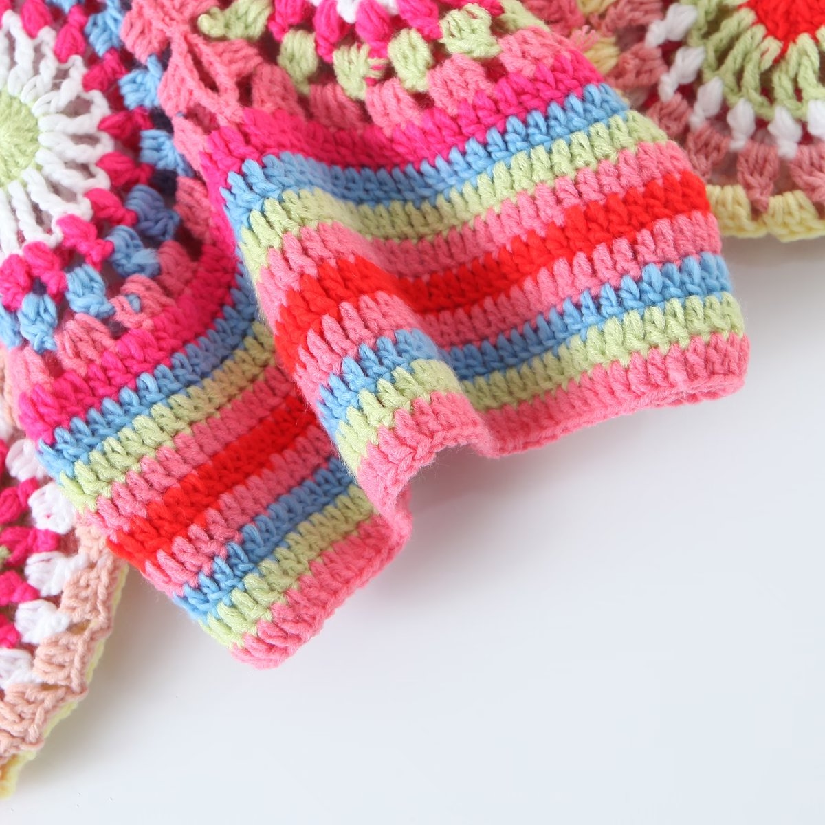 Krizia Bohemian Multicolor Crochet Crop Top