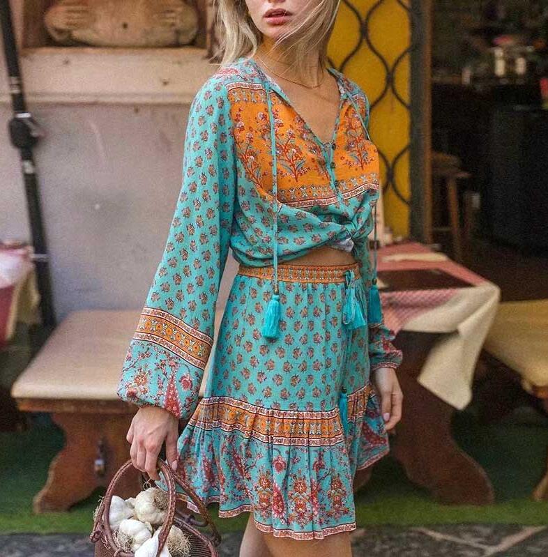 Krizia Vintage Bohemian 2-Piece Dress Set