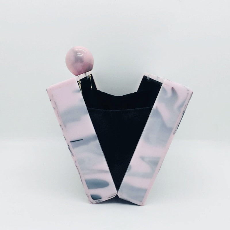 Lara Pink Marble Acrylic Evening Box Clutch