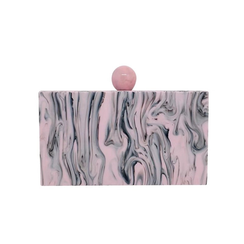 Lara Pink Marble Acrylic Evening Box Clutch