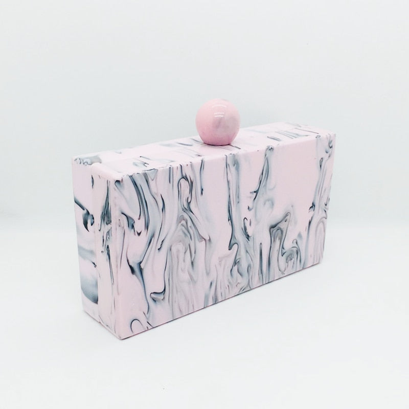 Lara Pink Marble Acrylic Evening Box Clutch