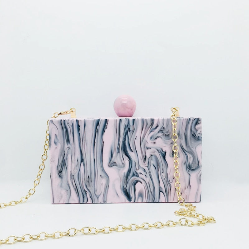 Lara Pink Marble Acrylic Evening Box Clutch