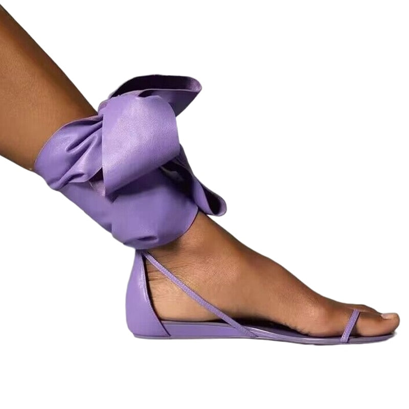 Larisa Big Ankle Bow Tie Flat Sandals -  3 Colors