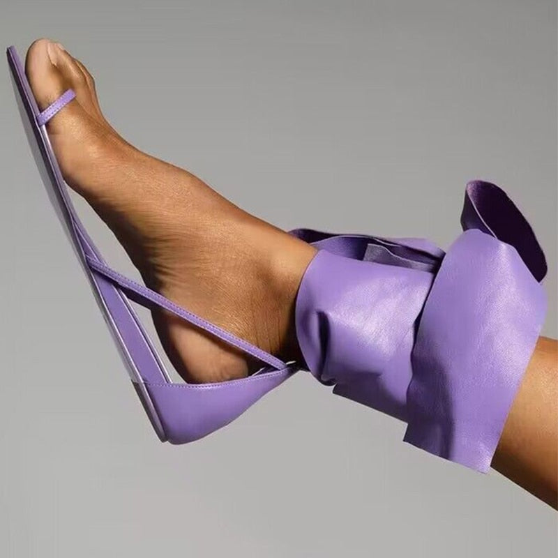 Larisa Big Ankle Bow Tie Flat Sandals -  3 Colors