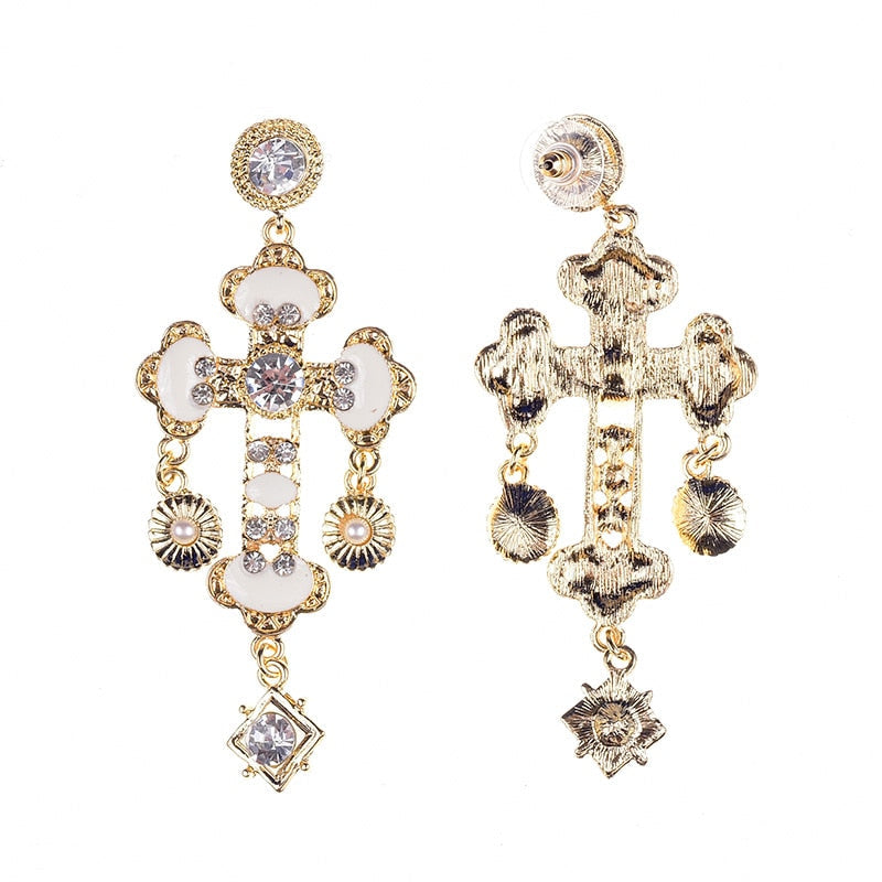 Larissa Baroque Bejewel Cross Earrings - 2 Styles