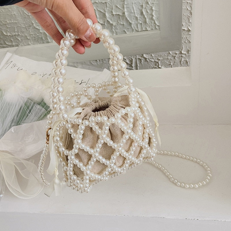 Lattice Pearl Beaded Mini Crossbody Bag