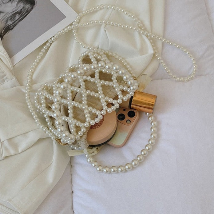 Lattice Pearl Beaded Mini Crossbody Bag