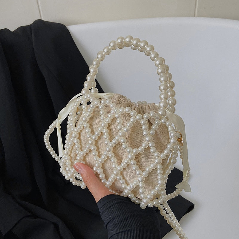 Lattice Pearl Beaded Mini Crossbody Bag