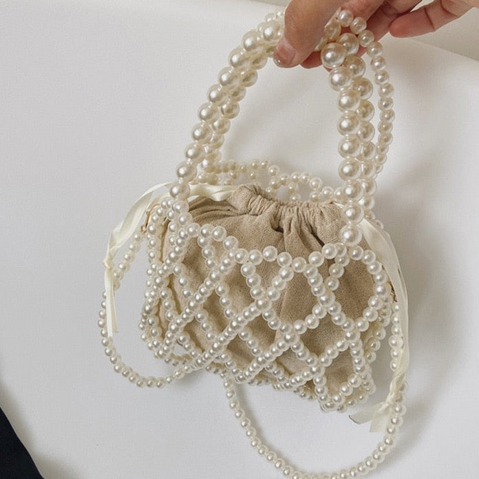 Lattice Pearl Beaded Mini Crossbody Bag