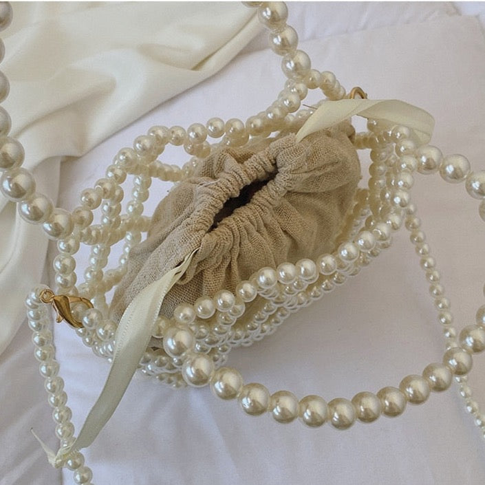 Lattice Pearl Beaded Mini Crossbody Bag