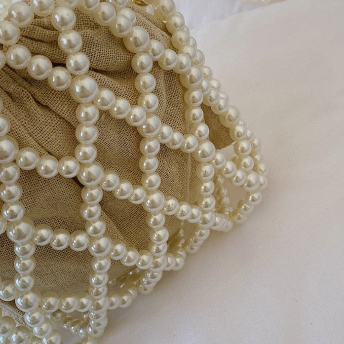 Lattice Pearl Beaded Mini Crossbody Bag