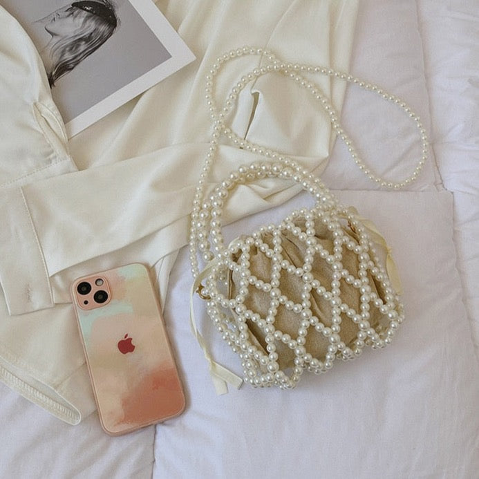 Lattice Pearl Beaded Mini Crossbody Bag