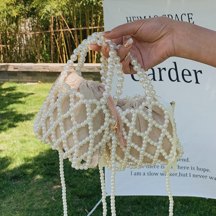 Lattice Pearl Beaded Mini Crossbody Bag