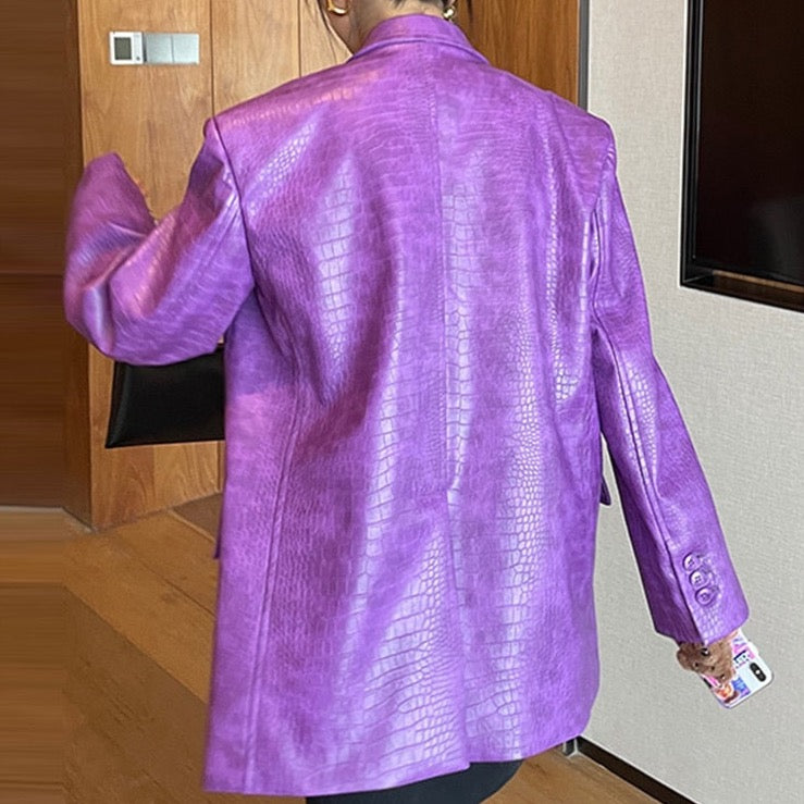 Laura Crocodile Pattern Faux Leather Blazer - 5 Colors