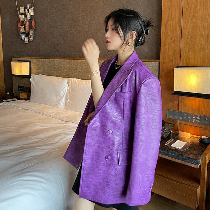 Laura Crocodile Pattern Faux Leather Blazer - 5 Colors