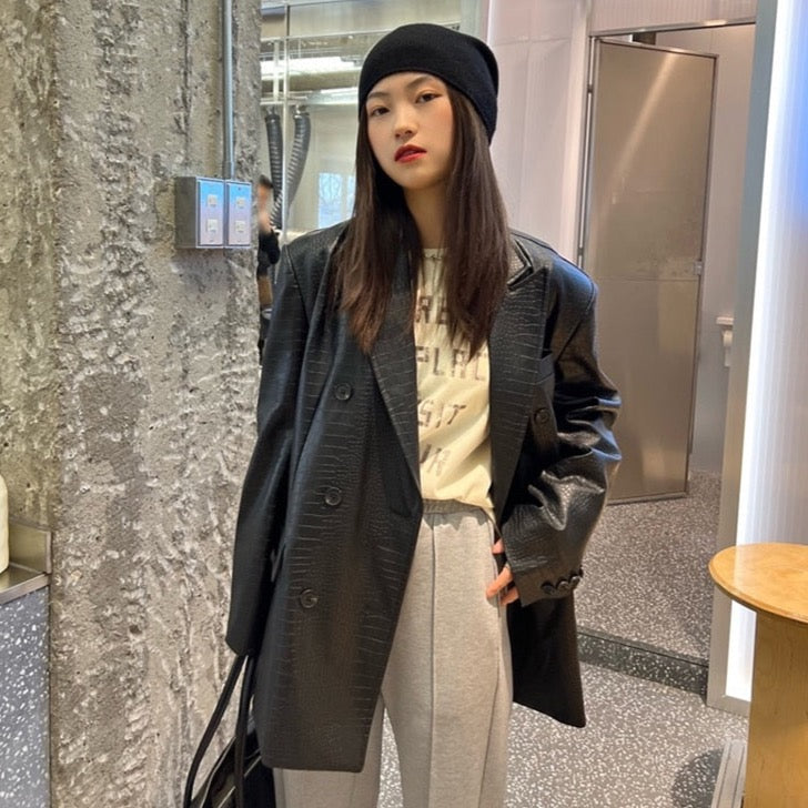 Laura Crocodile Pattern Faux Leather Blazer - 5 Colors