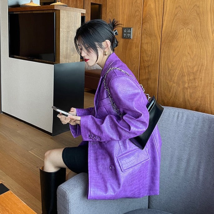 Laura Crocodile Pattern Faux Leather Blazer - 5 Colors