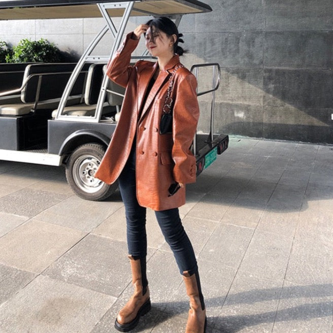 Laura Crocodile Pattern Faux Leather Blazer - 5 Colors