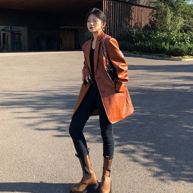 Laura Crocodile Pattern Faux Leather Blazer - 5 Colors