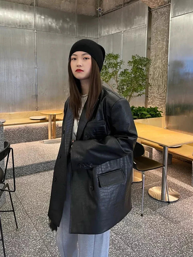 Laura Crocodile Pattern Faux Leather Blazer - 5 Colors