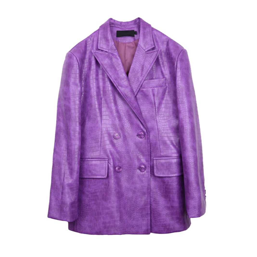 Laura Crocodile Pattern Faux Leather Blazer - 5 Colors