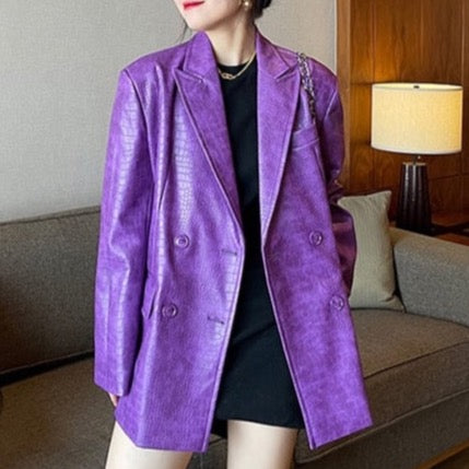 Laura Crocodile Pattern Faux Leather Blazer - 5 Colors