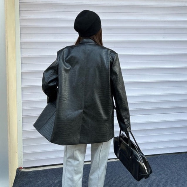 Laura Crocodile Pattern Faux Leather Blazer - 5 Colors