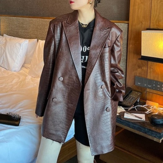 Laura Crocodile Pattern Faux Leather Blazer - 5 Colors