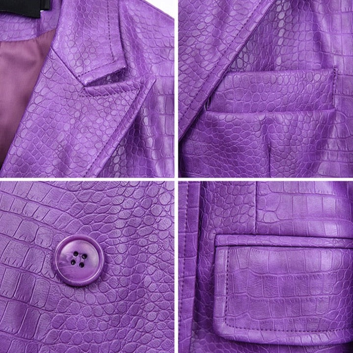Laura Crocodile Pattern Faux Leather Blazer - 5 Colors