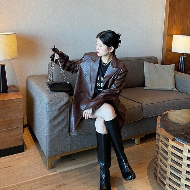 Laura Crocodile Pattern Faux Leather Blazer - 5 Colors