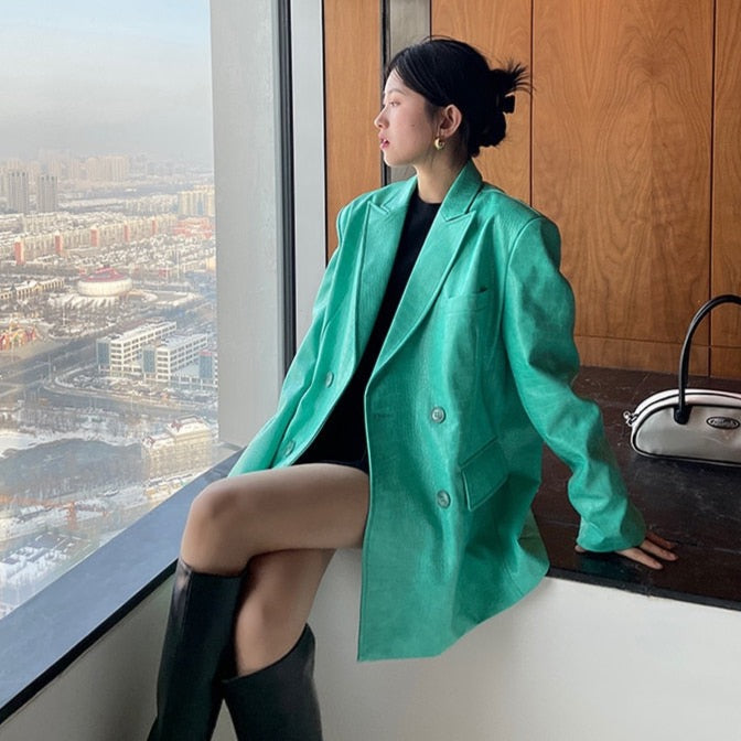 Laura Crocodile Pattern Faux Leather Blazer - 5 Colors