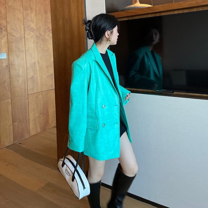 Laura Crocodile Pattern Faux Leather Blazer - 5 Colors