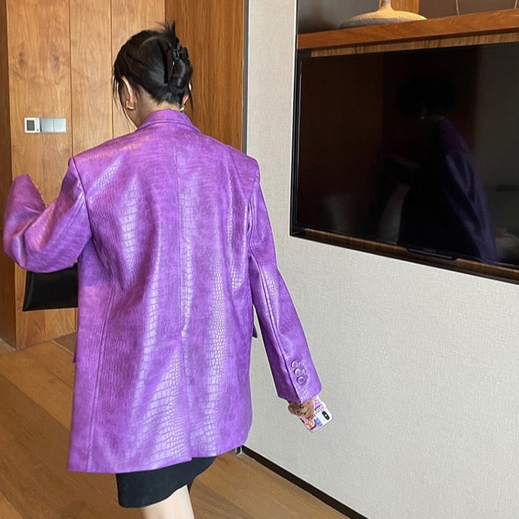 Laura Crocodile Pattern Faux Leather Blazer - 5 Colors